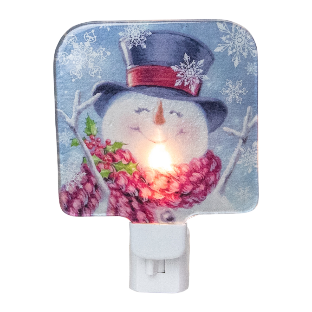 34327610 4 in. Blue & Red Glass Snowman Christmas Night Light