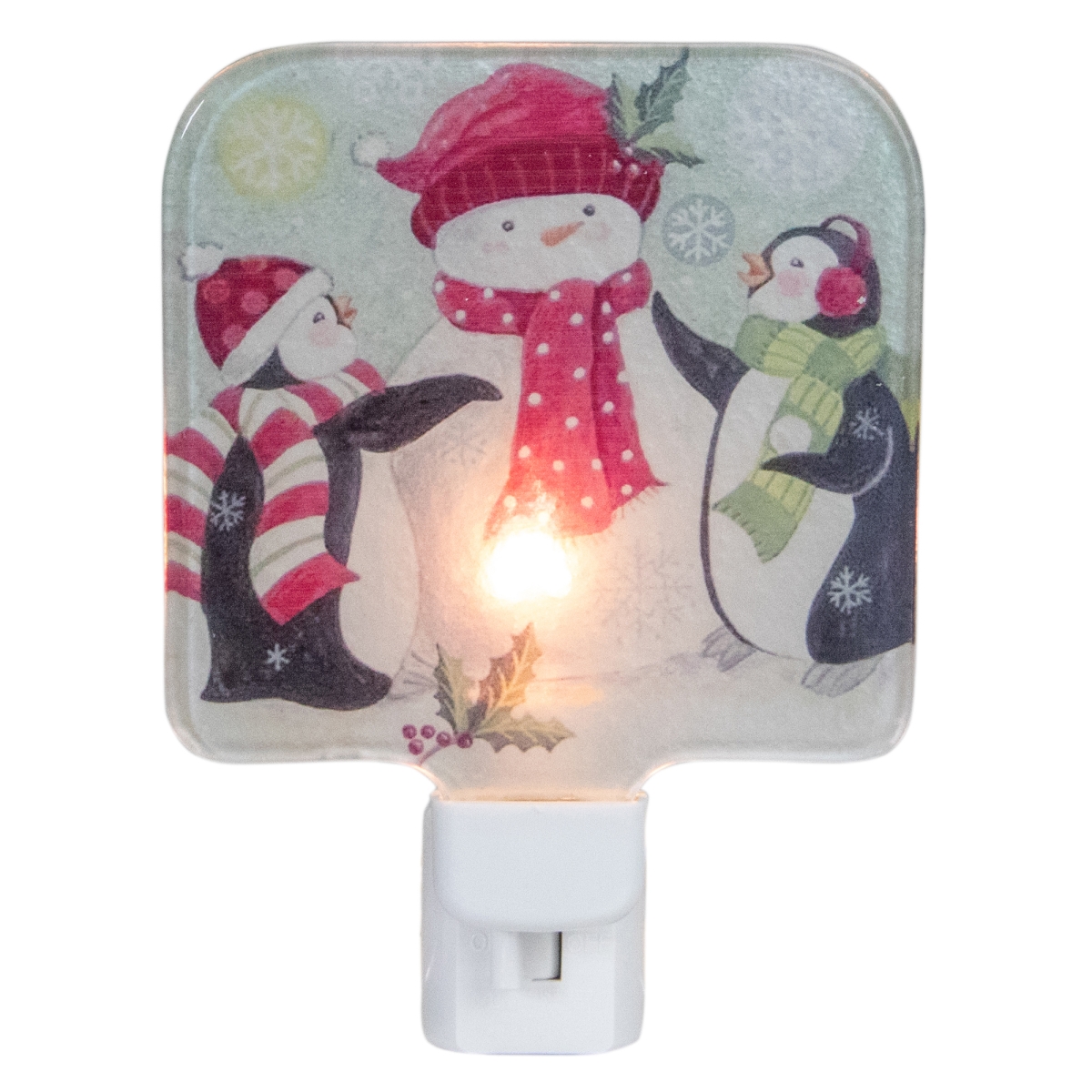 34327611 4 in. Snowman & Penguins Glass Christmas Night Light
