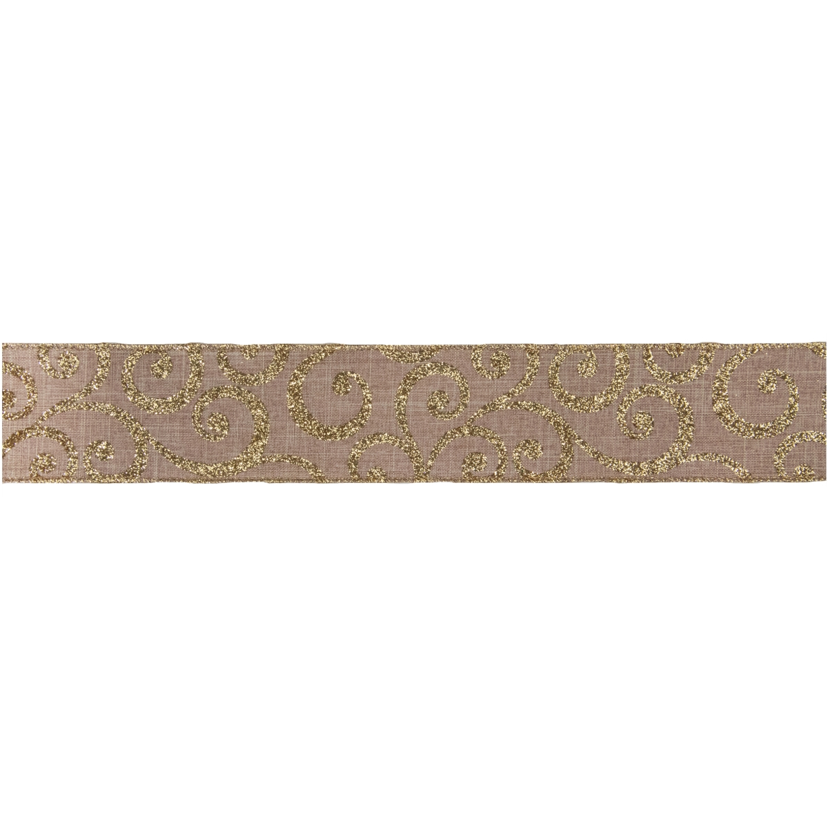 34676986 2.5 x 10 Yard Burlap & Gold Scroll Christmas Wired Craft Ribbon