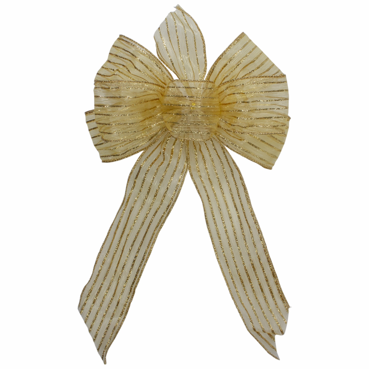 34676940 14 x 9 in. Gold Glitter Striped 6 Loop Christmas Bow Decoration