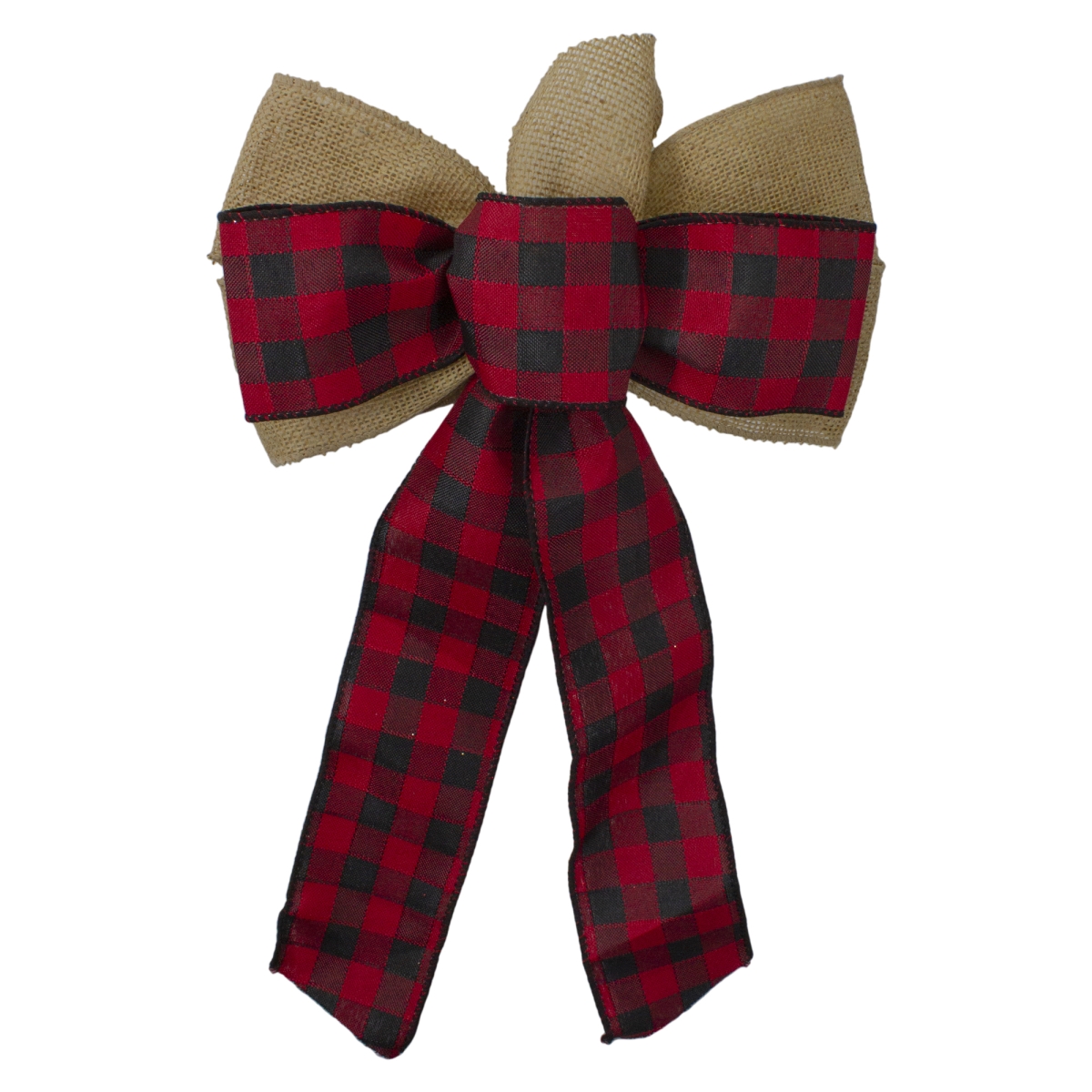 34676964 14 x 9 in. Burlap & Buffalo Plaid 6 Loop Christmas Bow Decoration