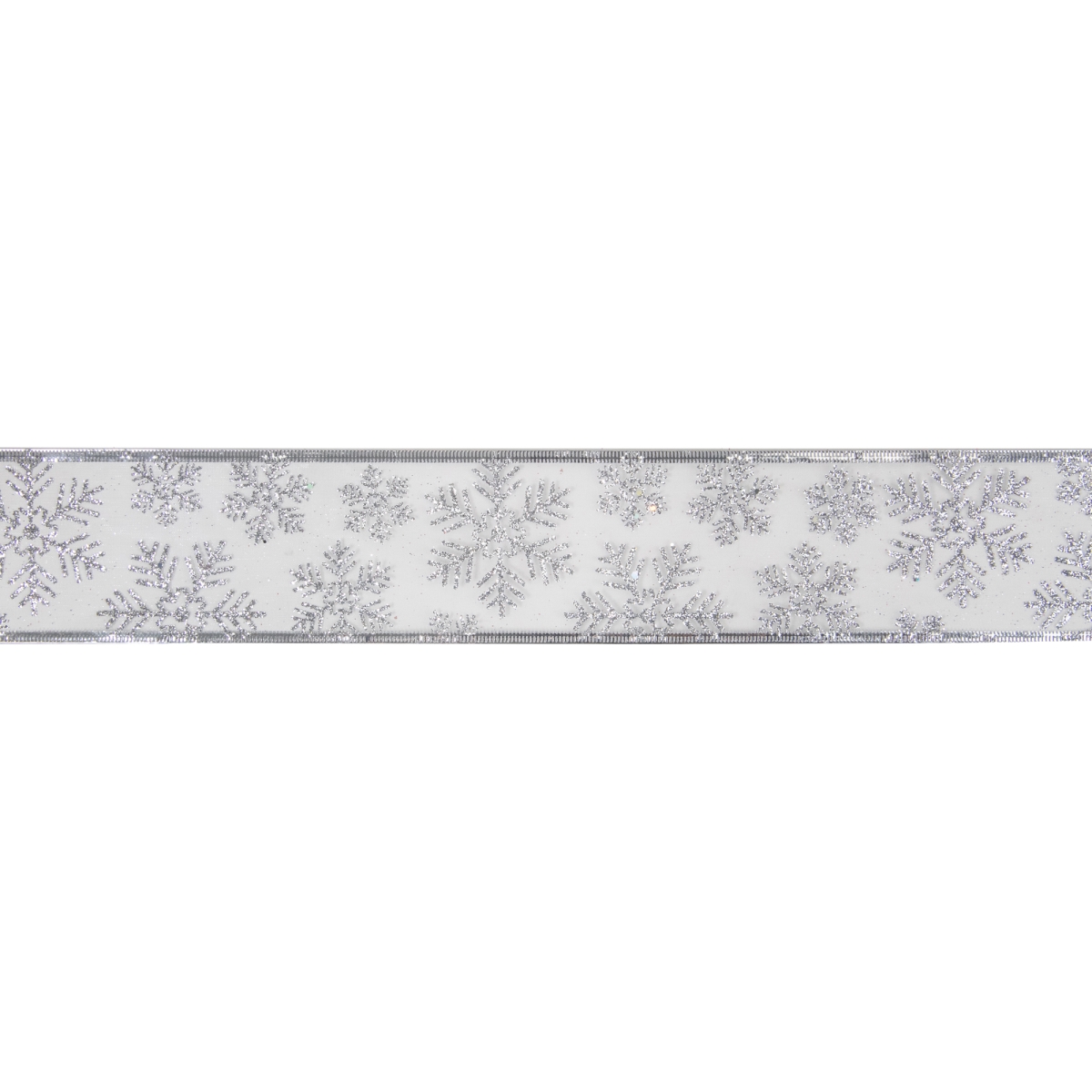 34646472 2.5 x 10 Yard Sheer Silver Snowflake Christmas Wired Craft Ribbon