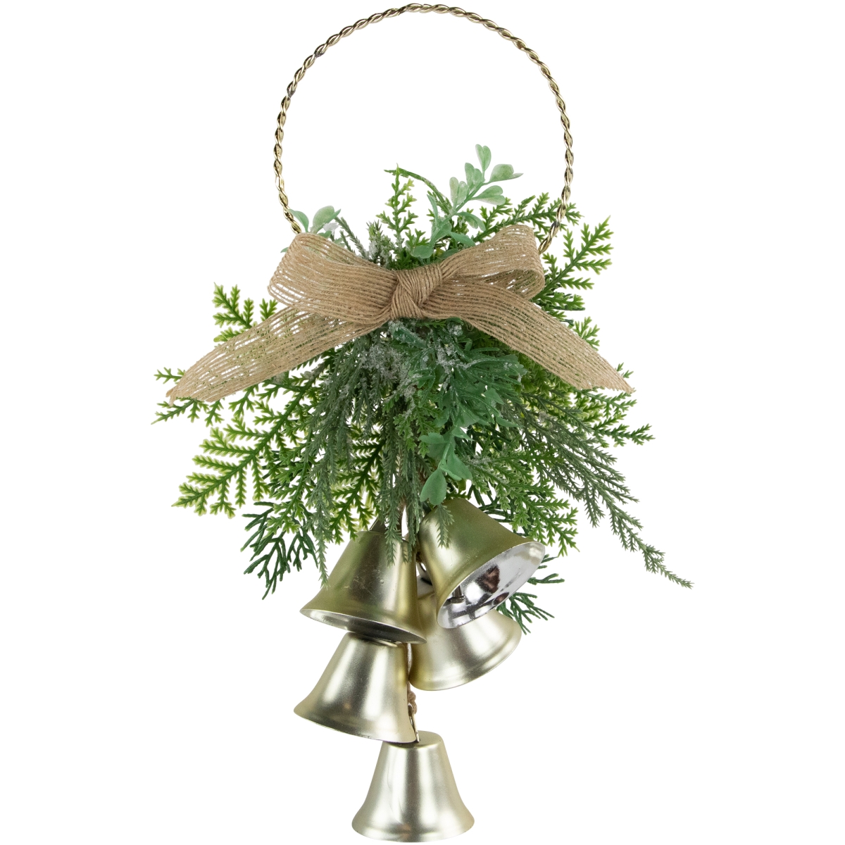 Picture of Northlight 35699456 11.25 in. Bells Christmas Door Hanger with Burlap Bow&#44; Gold