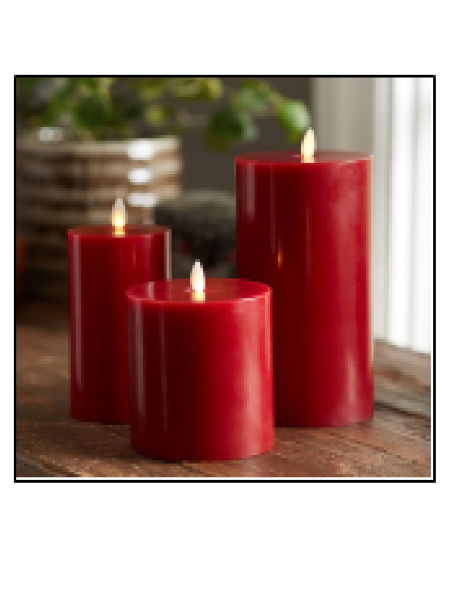Picture of Northlight 35702173 8 in. Flameless Flickering LED Christmas Wax Pillar Candles&#44; Red - Set of 3