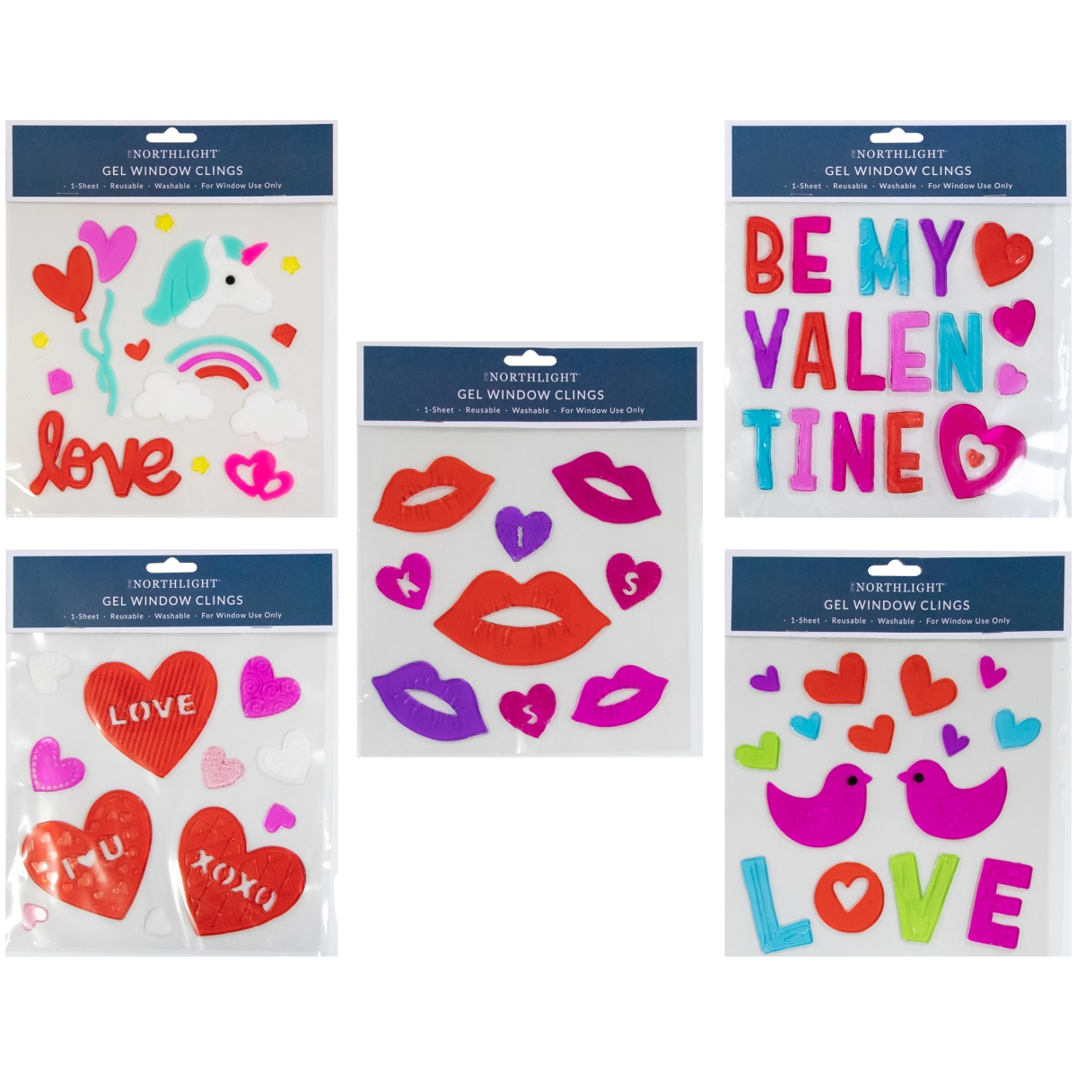Picture of Northlight 35711925 Double Sided Valentines Day Gel Window Clings&#44; Set of 5