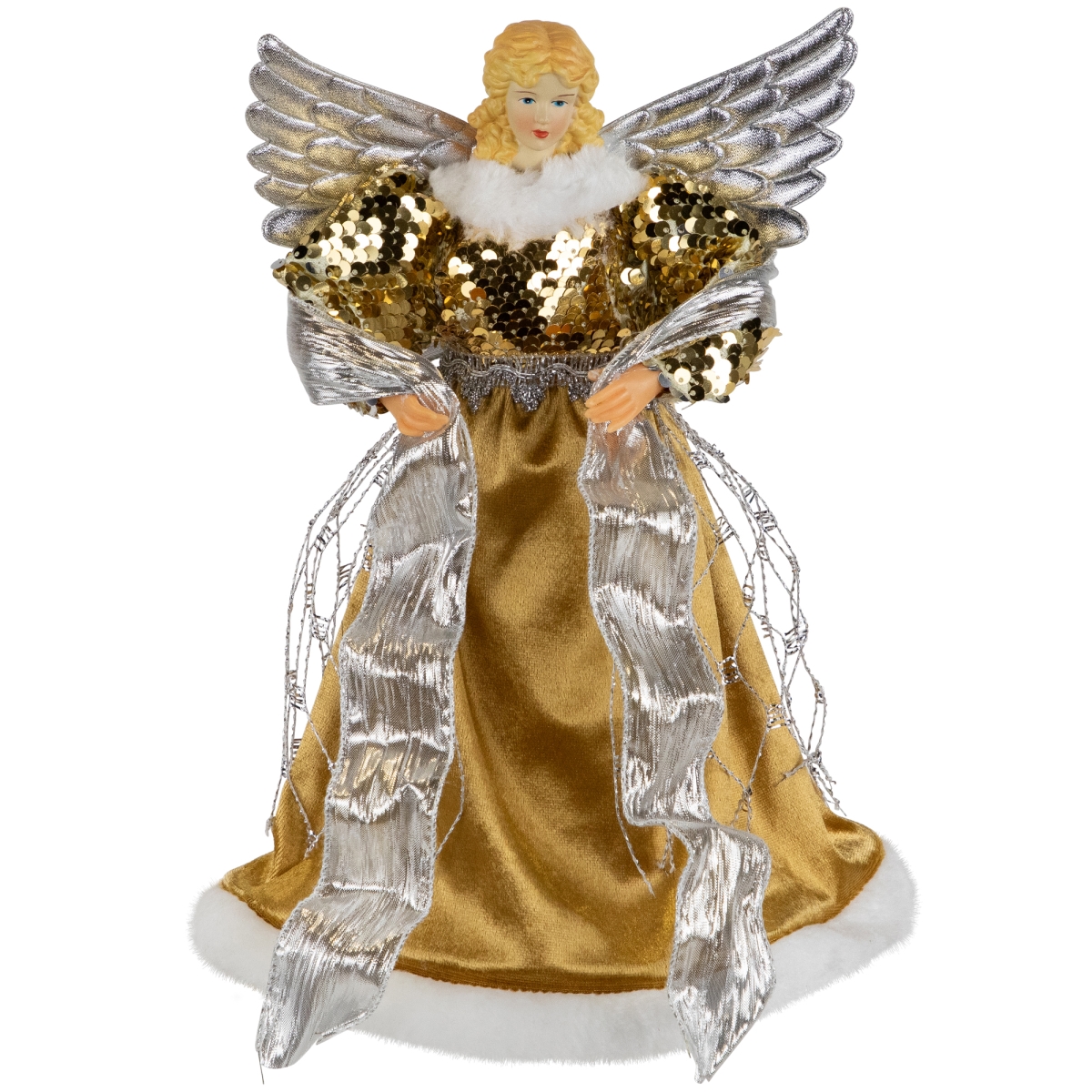 Picture of Northlight 35680466 12 in. Metallic Bronze & Silver Sequined Angel Christmas Tree Topper Unlit