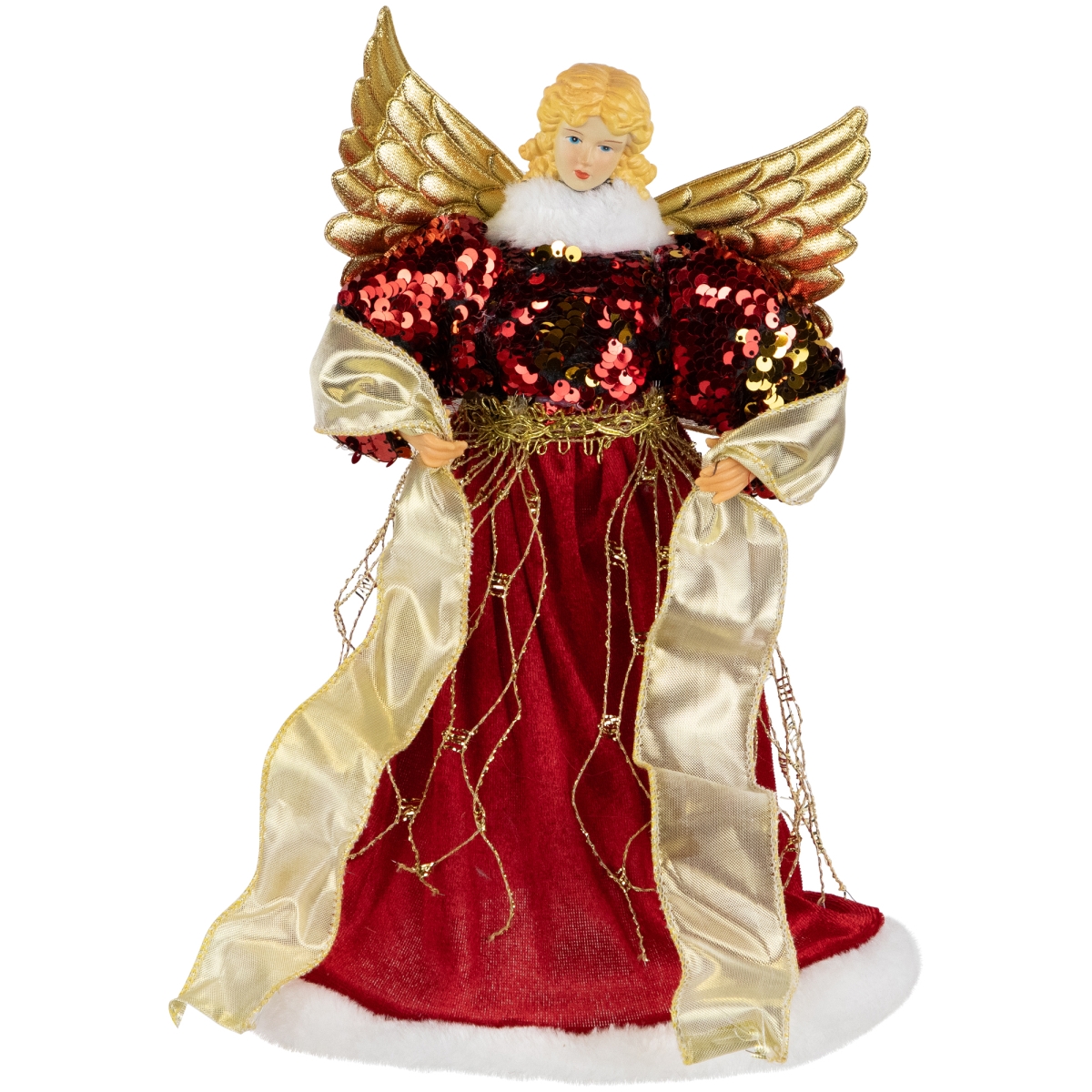 Picture of Northlight 35680467 12 in. Red & Metallic Gold Angel Christmas Tree Topper Unlit
