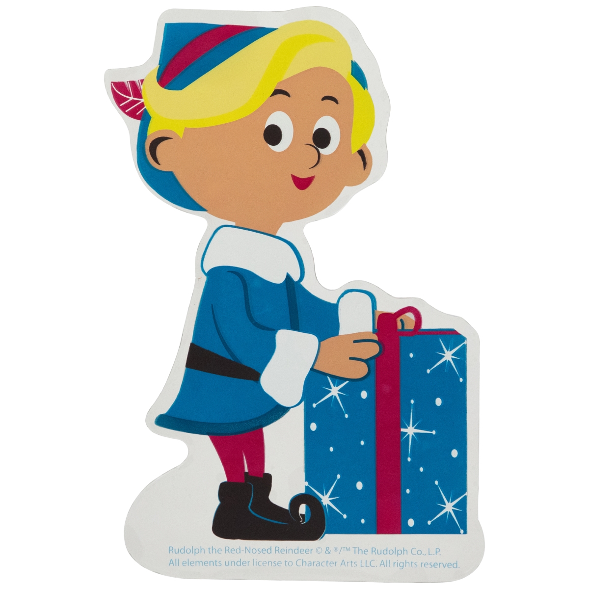 35167019 7 in. Hermey with Christmas Present Double Sided Gel Window Cling Decoration