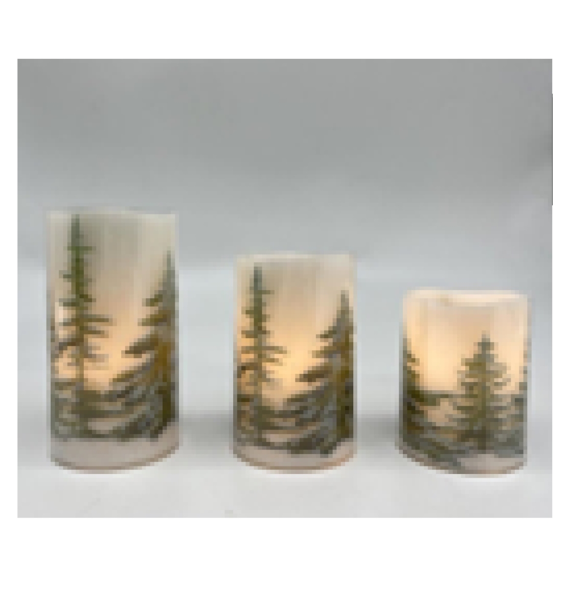 Picture of Northlight 35702175 6 in. Flameless Frosted Pines Flickering LED Christmas Wax Pillar Candles - Set of 3