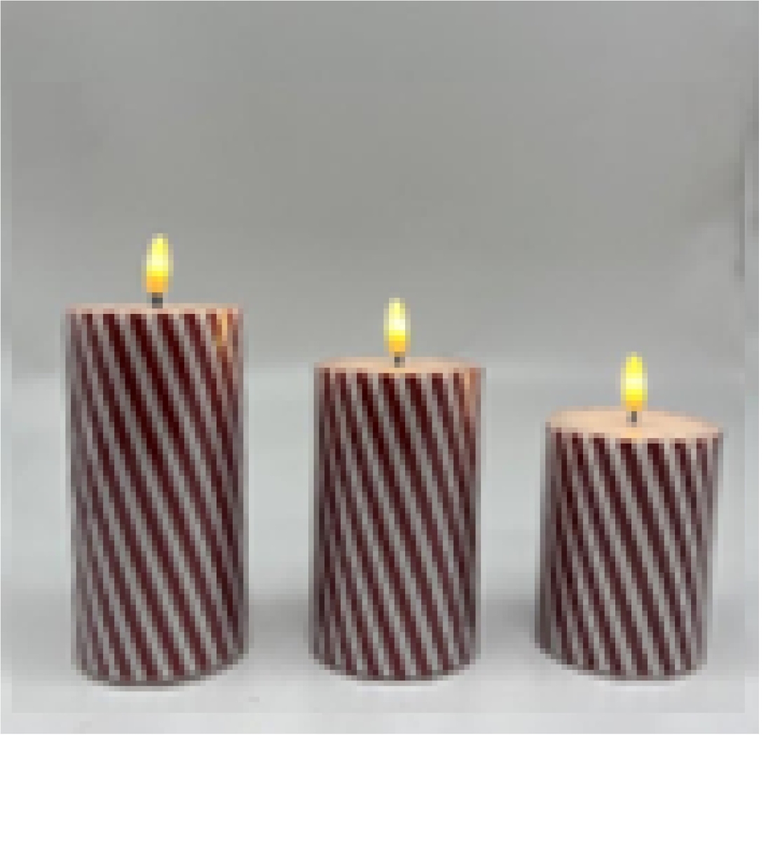 35702177 6 in. Flameless Glittered Stripes Flickering LED Christmas Wax Pillar Candles - Set of 3 -  NorthLight