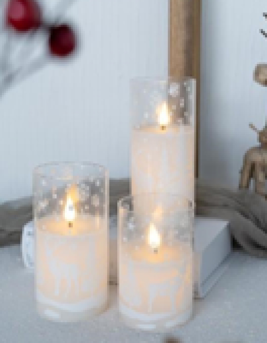 35702181 6 in. Snowy Woodland Flameless LED Flickering Christmas Pillar Candles - Set of 3 -  NorthLight