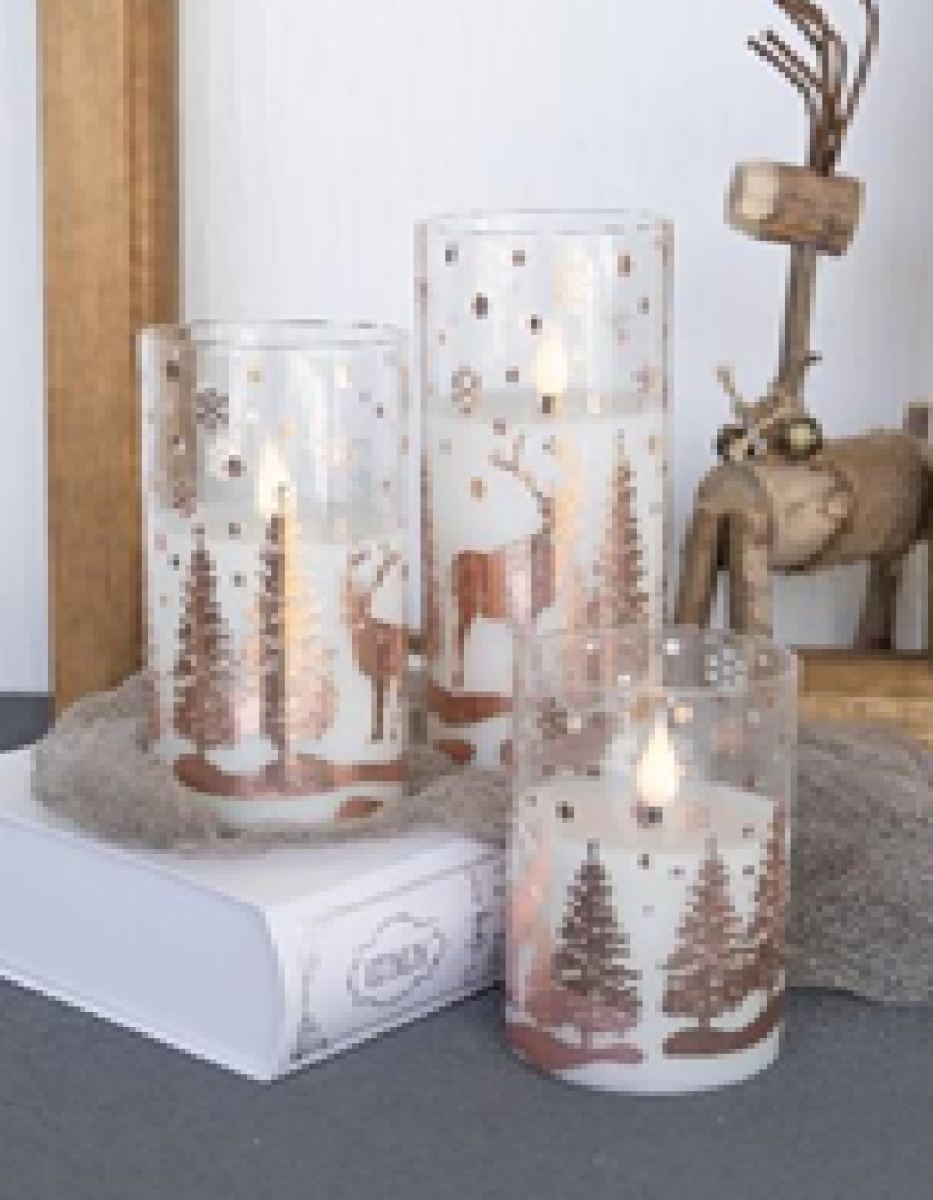 Picture of Northlight 35702182 6 in. Woodland Flameless Flickering LED Christmas Glass Pillar Candles - Set of 3