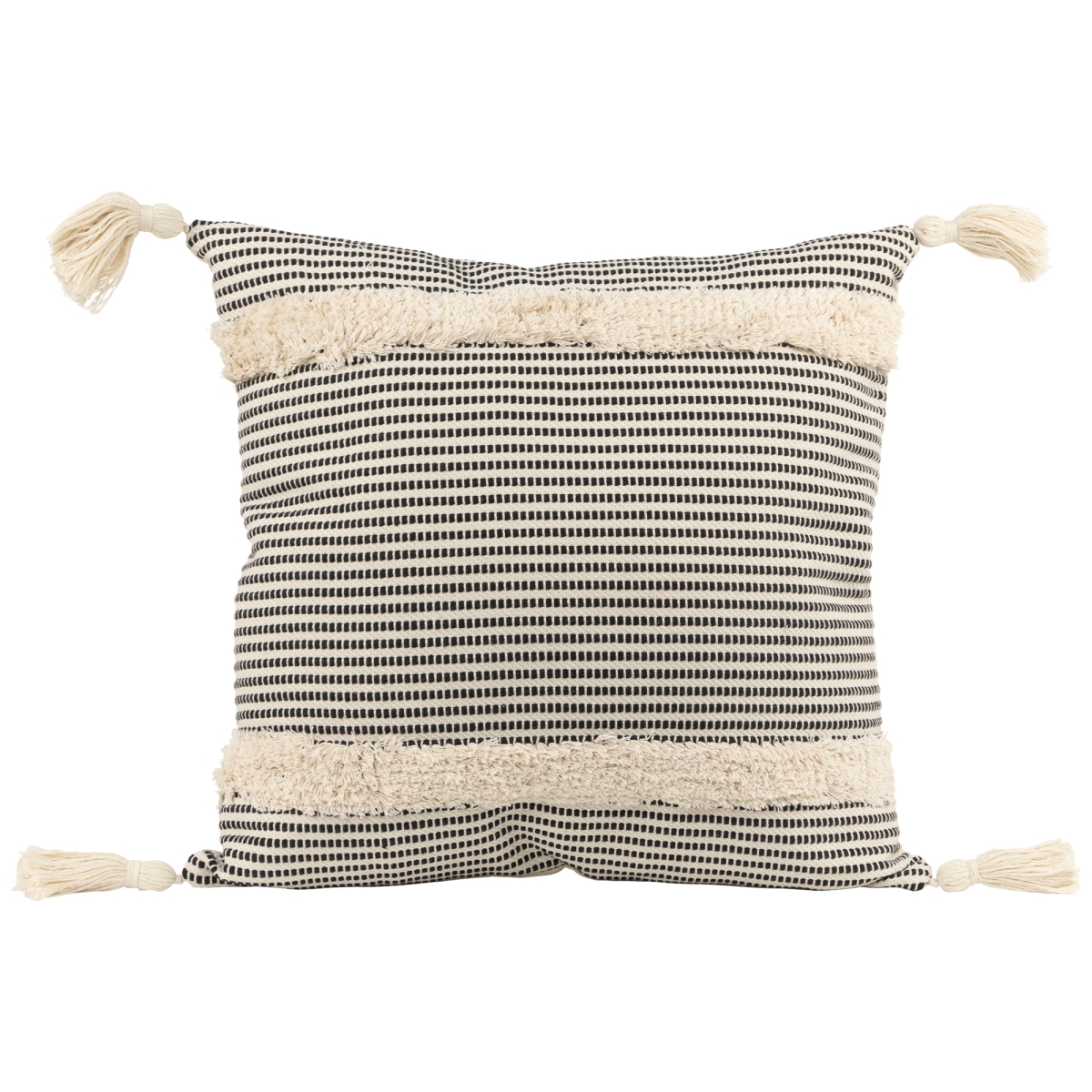 35702142 17 in. Beige & Black Striped Square Throw Pillow with Tassels