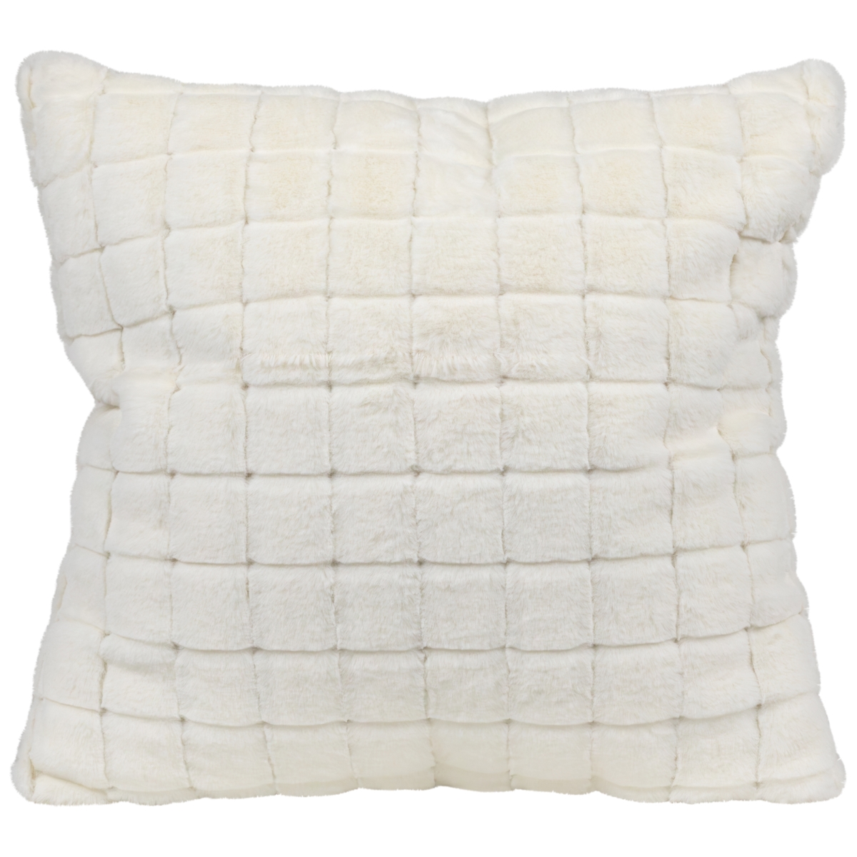 35702144 16 in. White Plaid Tufted Plush Square Throw Pillow