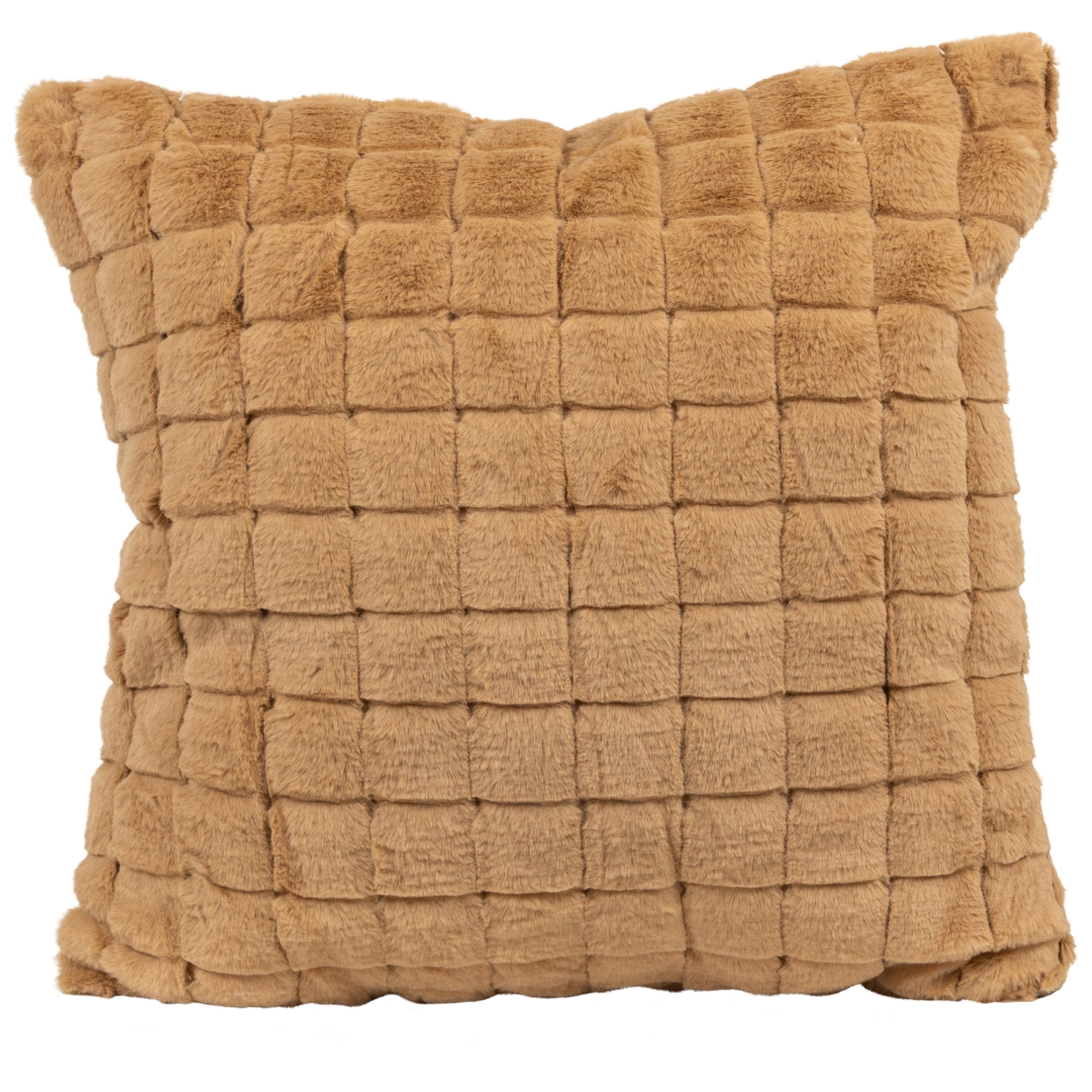 35702145 17 in. Khaki Rabbit Faux Fur Plaid Pattern Square Throw Pillow