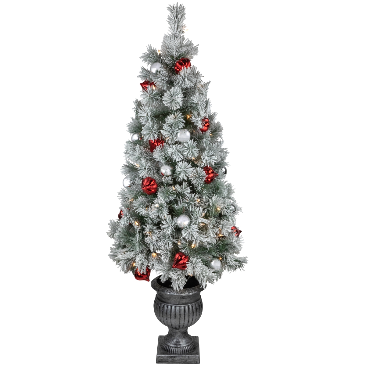 35721234 5 ft. Pre-Lit Potted Snowy Bristle Pine Artificial Christmas Tree with Clear Lights -  NorthLight