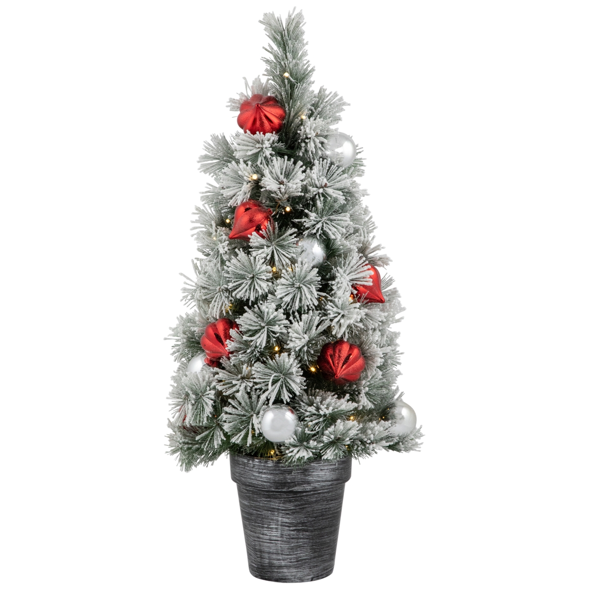 35721239 3 ft. Pre-Lit Potted Snowy Bristle Pine Artificial Christmas Tree with Warm White LED Lights -  NorthLight