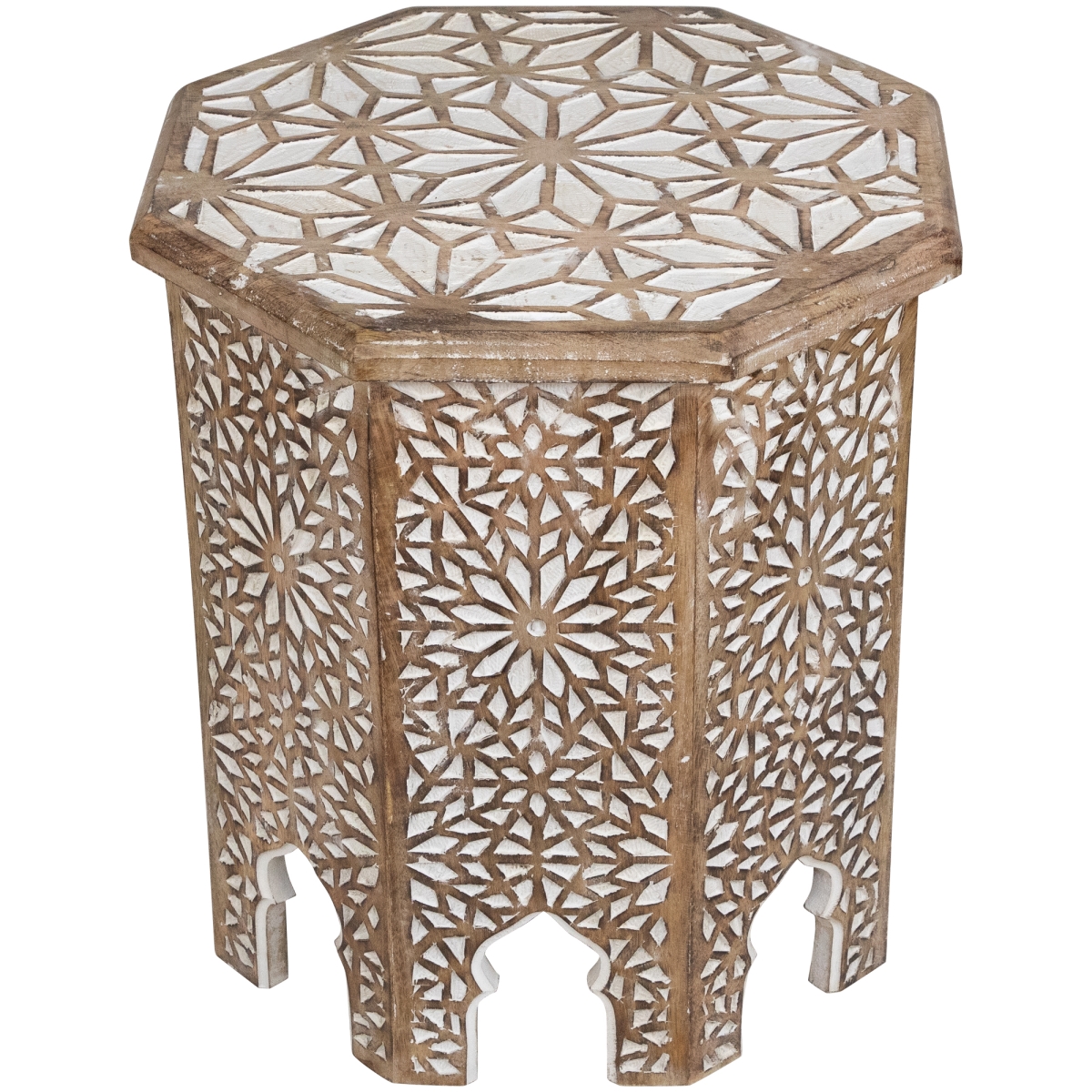 35690078 18 in. Octagonal Side Table, Walnut Brown & Brushed White