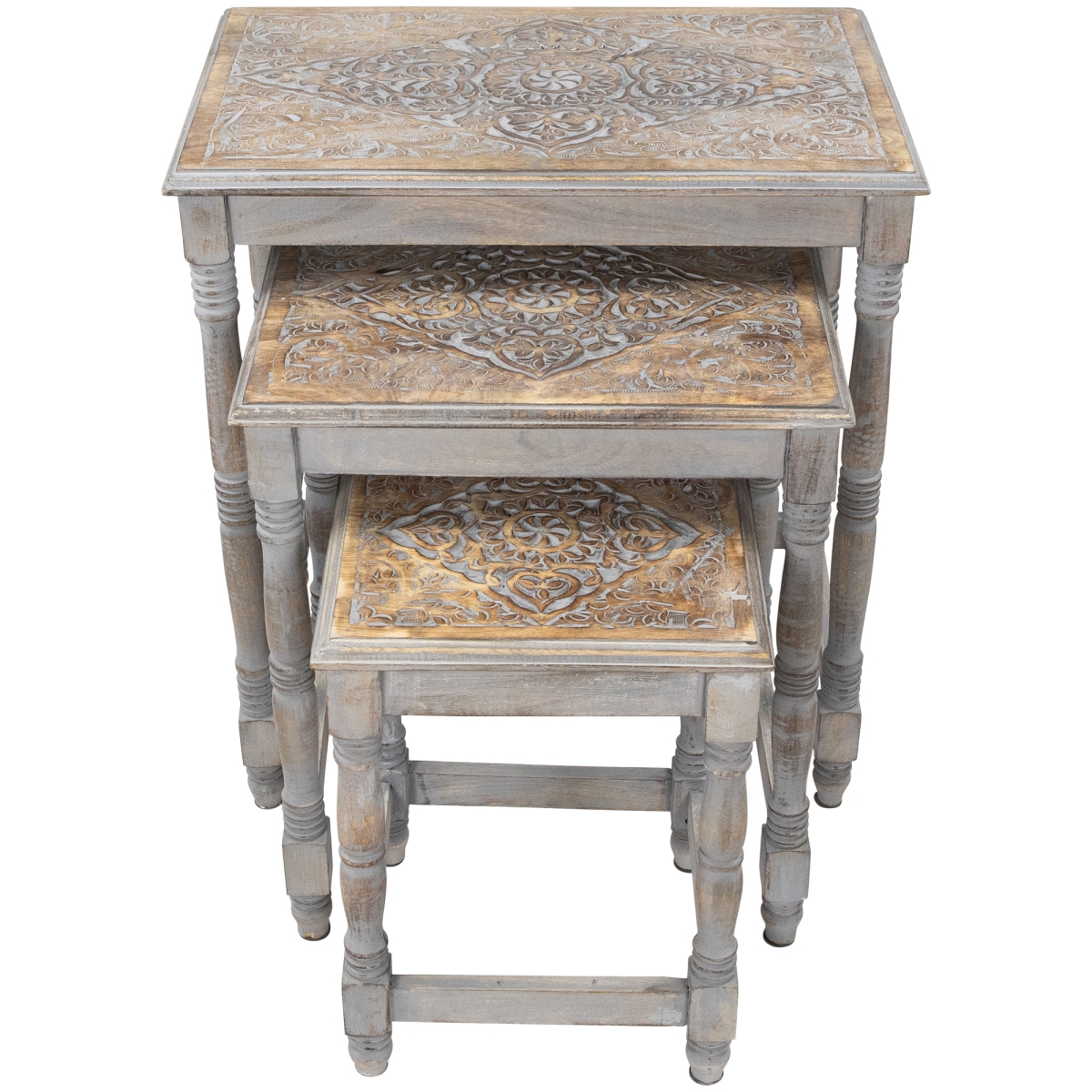35690091 Etched Stackable Nesting Side Tables, Matte Gray - 24 in. - Set of 3