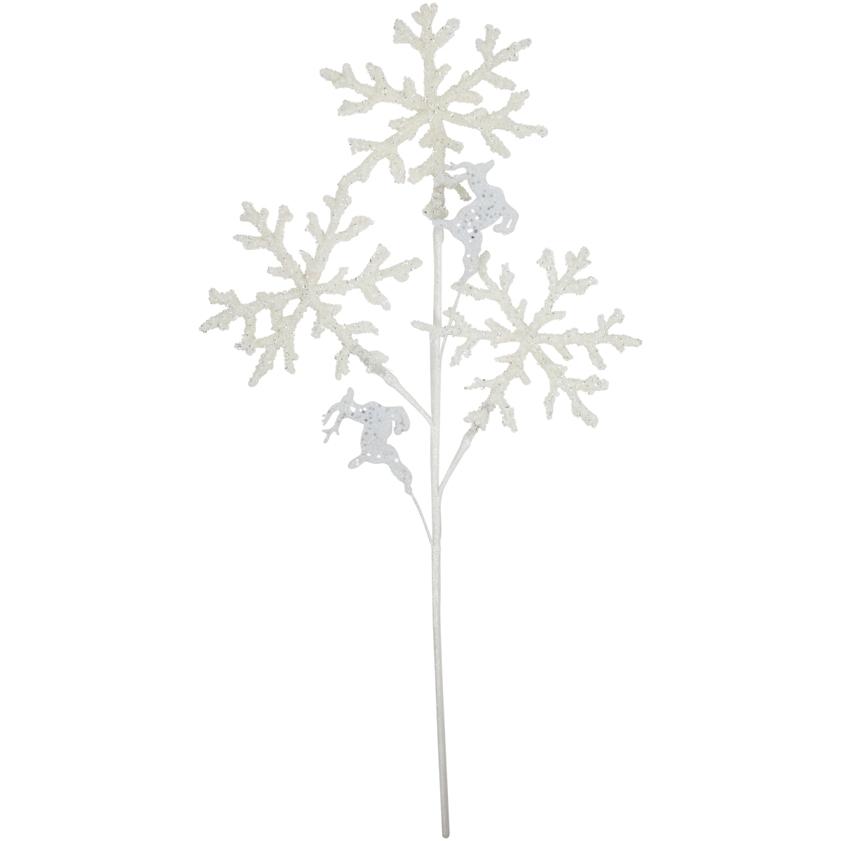 35691062 28.5 in. Glittered White Snowflake & Reindeer Christmas Spray