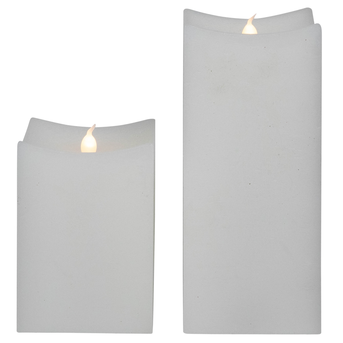 35702158 Rectangular LED Flickering Flameless Wax Candles, White - 8 in. - Set of 2