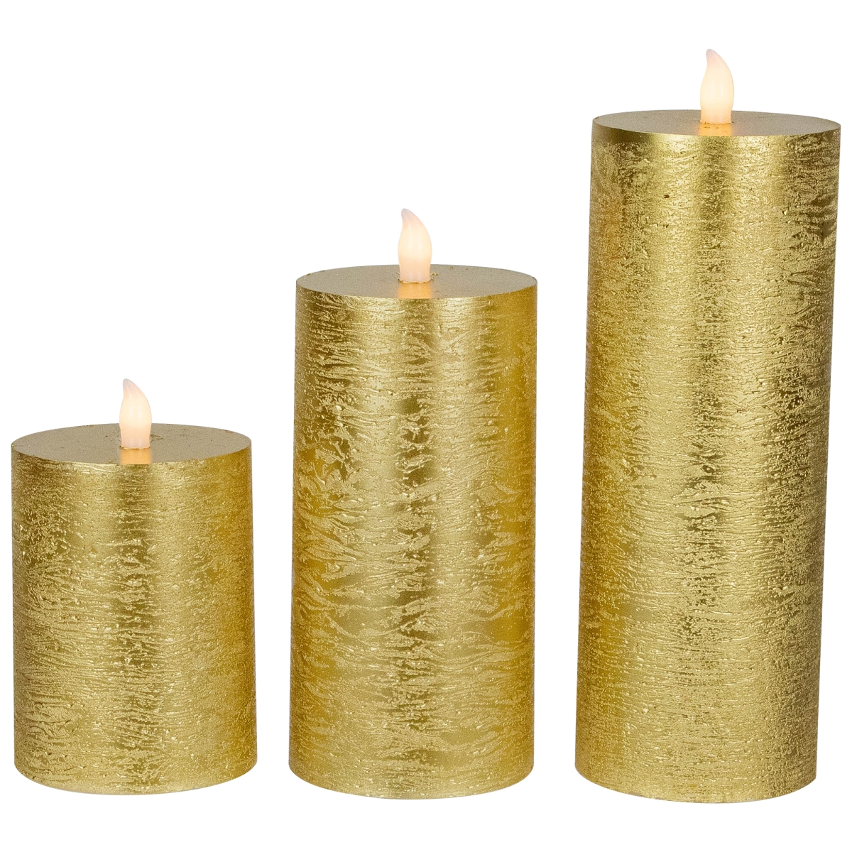 Picture of Northlight 35702168 LED Flickering Flameless Pillar Christmas Candles&#44; Gold - 8.75 in. - Set of 3