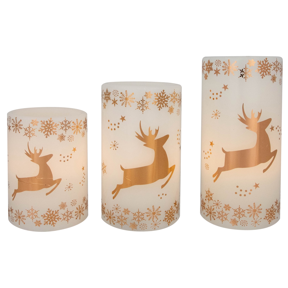 Picture of Northlight 35702179 Reindeer Flameless Flickering LED Christmas Wax Pillar Candles&#44; White - 6 in. - Set of 3