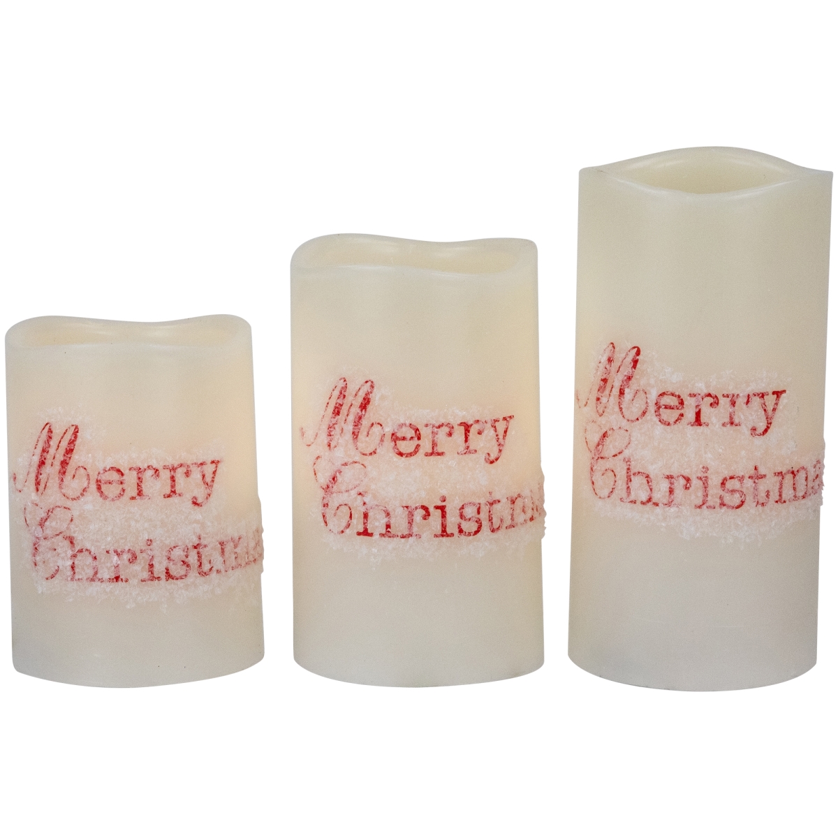 Picture of Northlight 35702180 Merry Christmas Flameless LED Wax Pillar Candles&#44; Frosted White - 6 in. - Set of 3