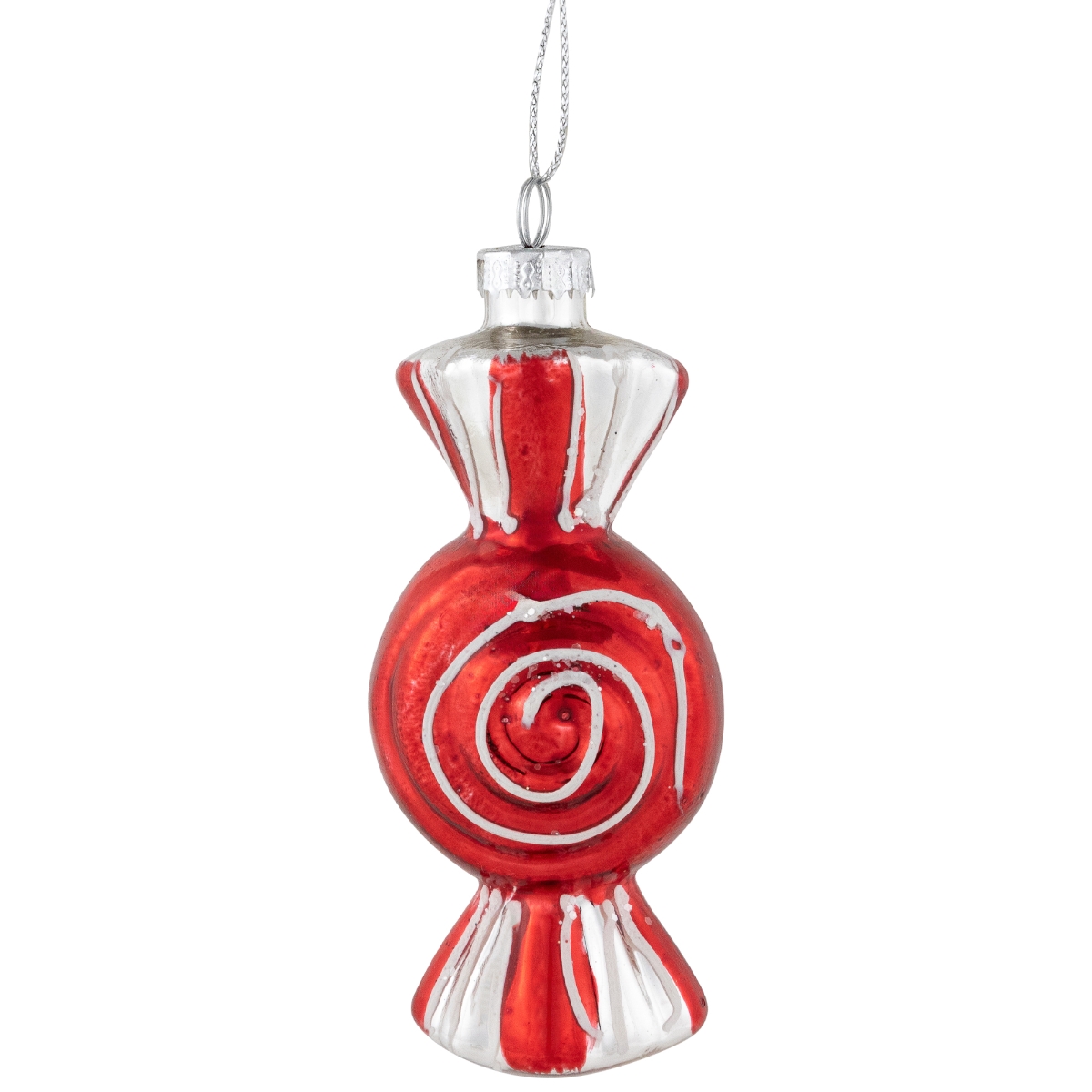 35711940 4 in. Peppermint Candy Glass Christmas Ornament - Red, Silver & White