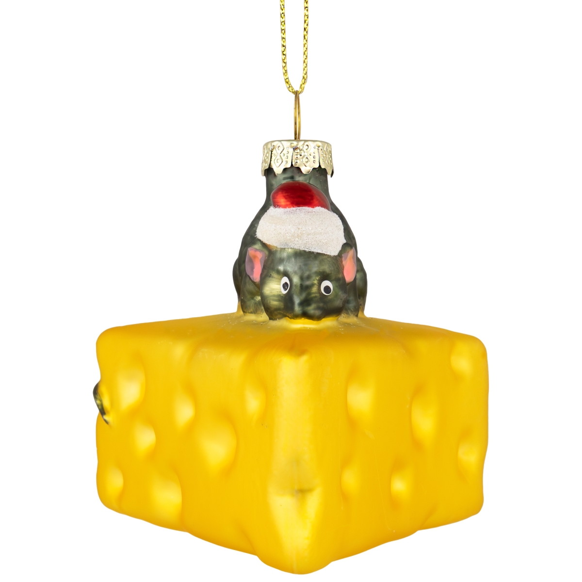 35711965 3.25 in. Mouse with Cheese Glass Christmas Ornament