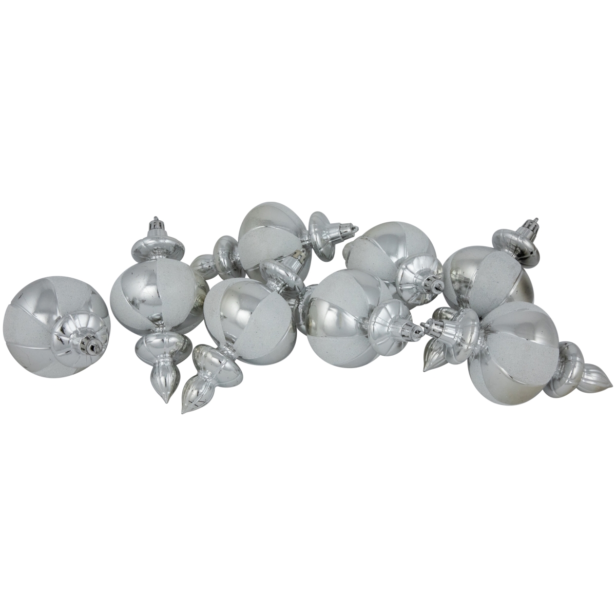 35680939 Shatterproof Finial Christmas Ornaments, Silver & White - 6 in. - 8 Count