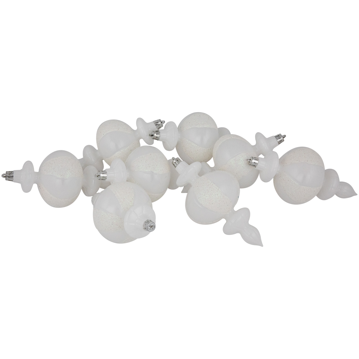 35680941 Shatterproof Finial Christmas Ornaments, White - 6 in. - 8 Count