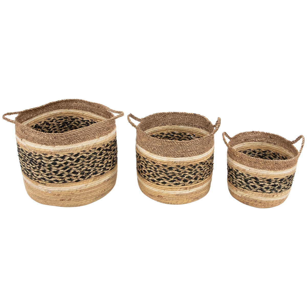 35737402 Seagrass Weave Round Storage Baskets with Handles - 15 in. - Set of 3