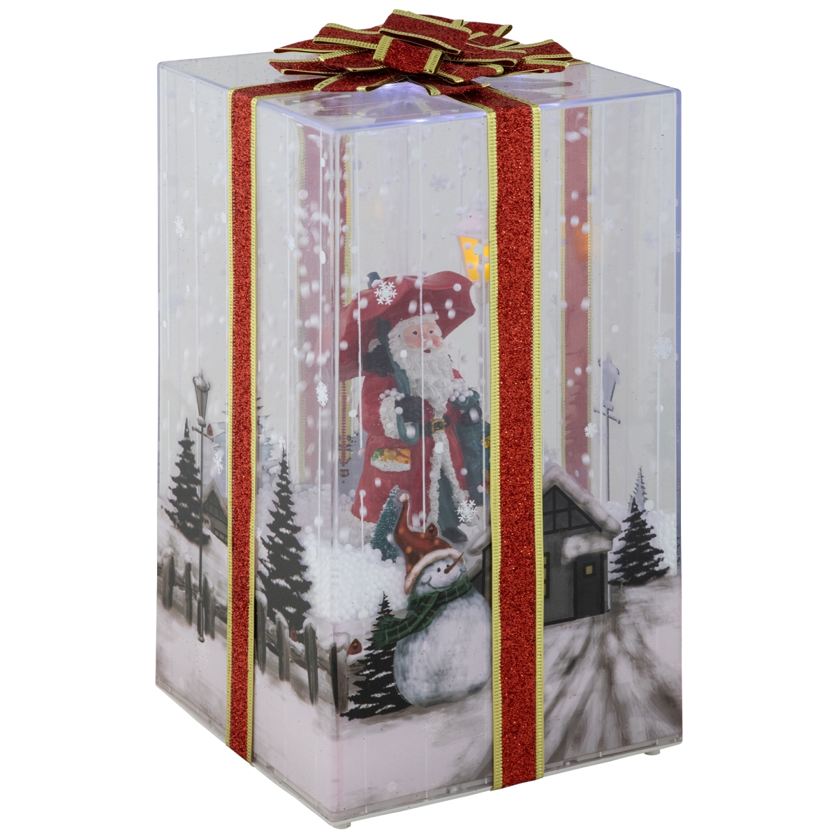 35680511 12 in. Lighted & Musical Santa Snowing Gift Box with Red Ribbon Christmas Decoration -  NorthLight