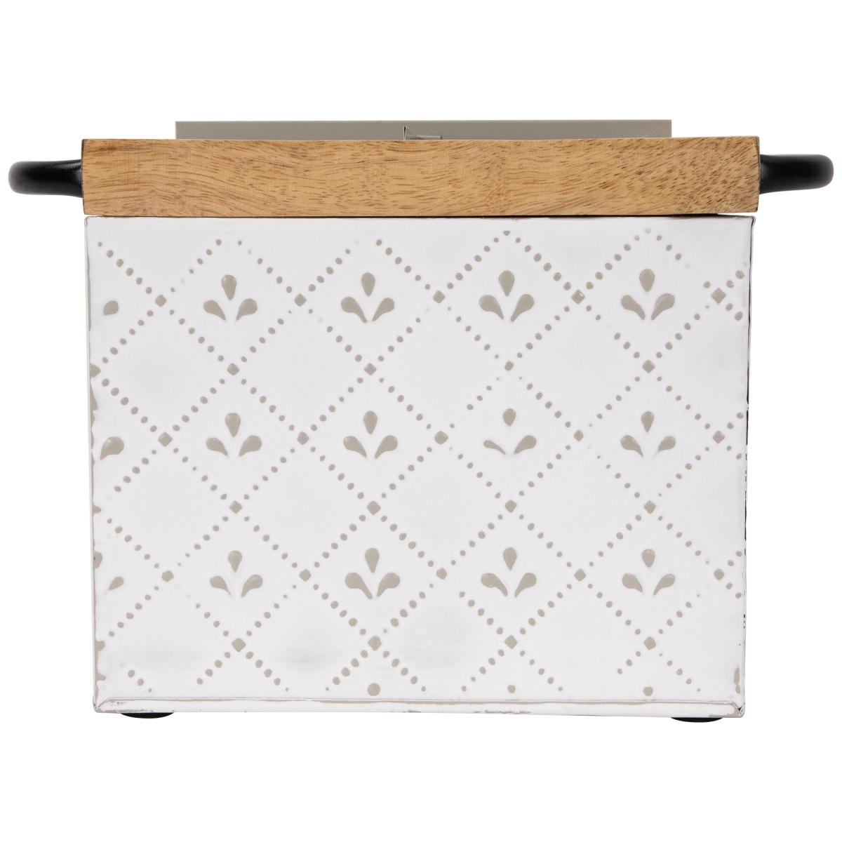 35688827 7 in. Embossed Square Storage Box with Wooden Frame, White
