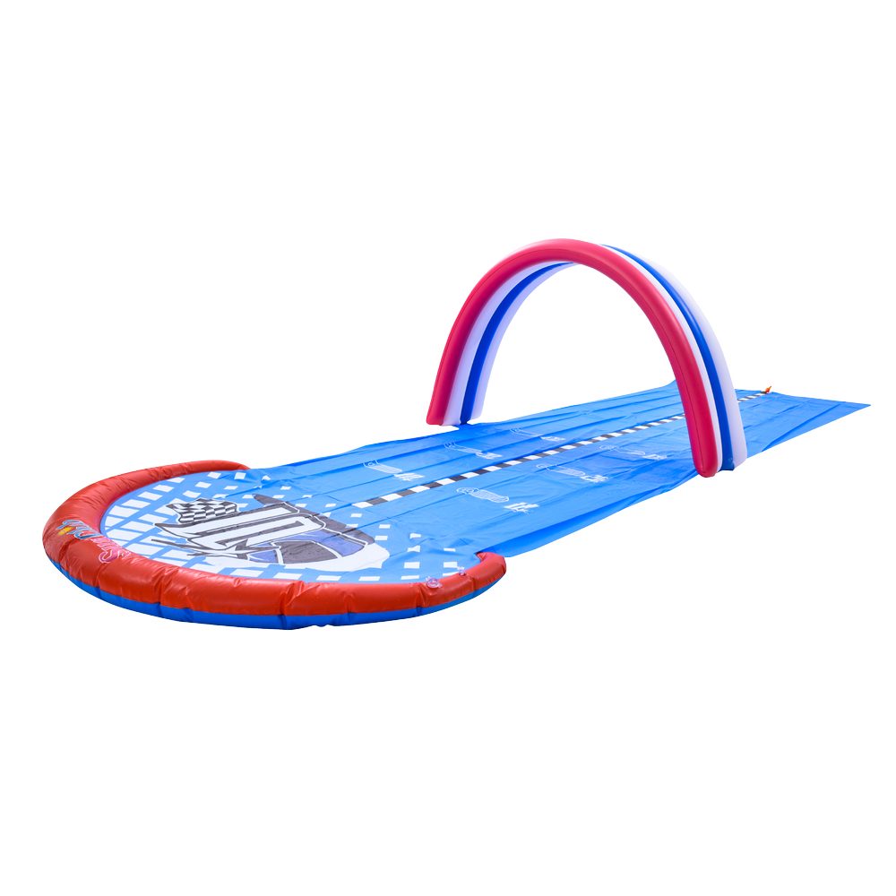 35681047 16 ft. 2-Person Race Track Inflatable Ground Water Slide, Red, White & Blue