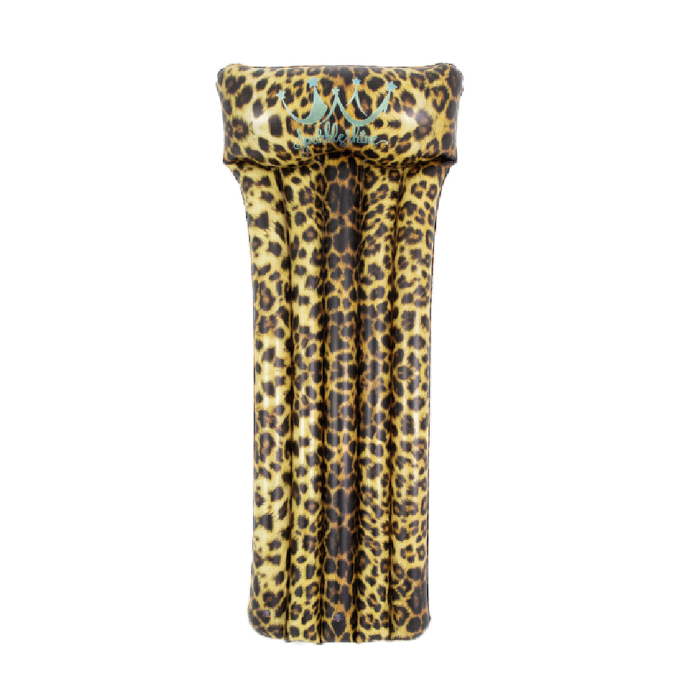 35681041 66.5 in. Inflatable Leopard Print Pool Mattress Float with Built In Pillow