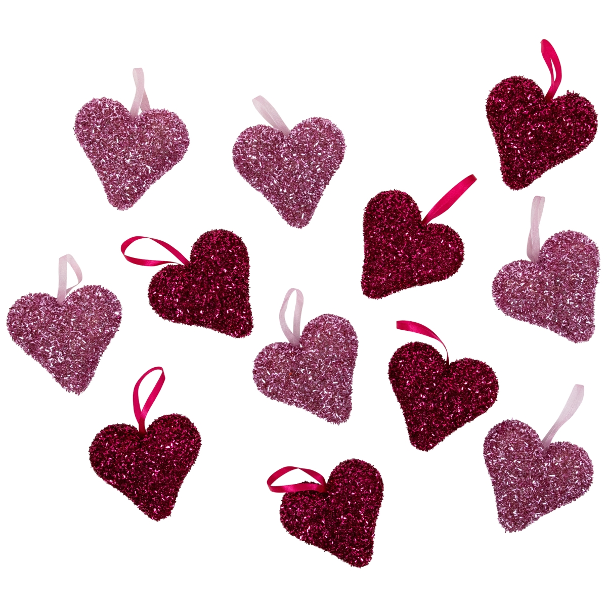 Picture of Northlight 35737630 4 in. Tinsel Shimmering Heart-Shaped Valentines Day Hanging Decorations - Set of 12