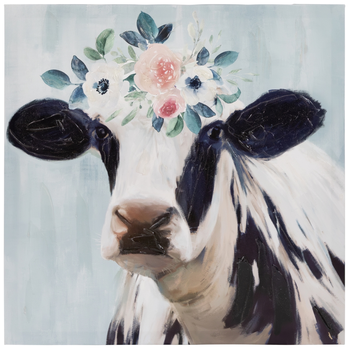 Picture of Northlight 35737541 17.5 x 17.5 in. Cow with Flowers Canvas Wall Art