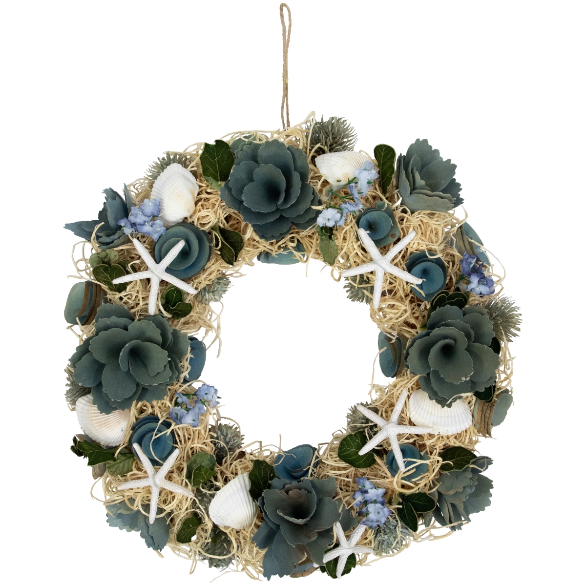 35737315 12 in. Floral Starfish & Seashells Artificial Wreath