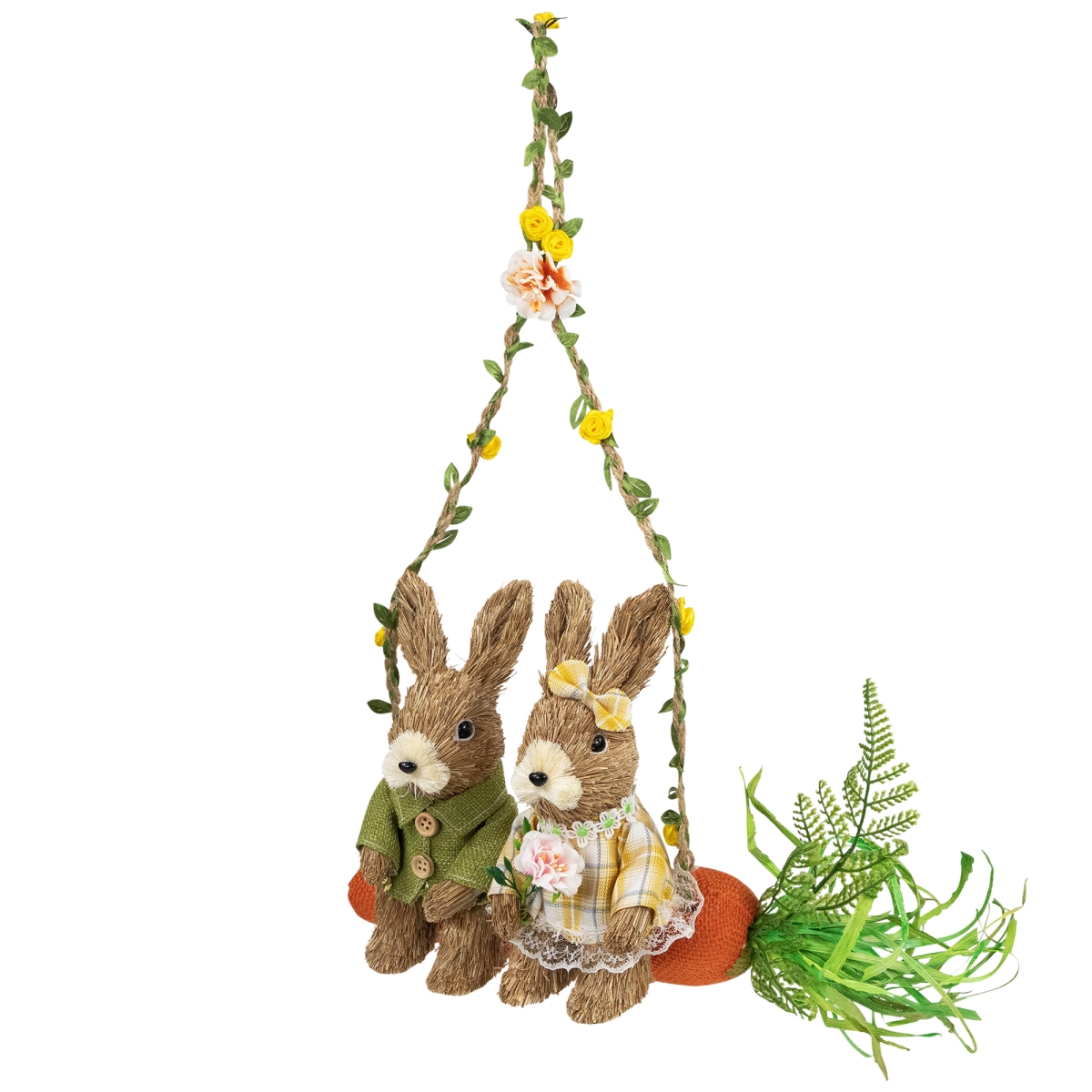 Picture of Northlight 35737320 17 x 13 x 4 in. Rabbits on Carrot-Shaped Swing Easter Hanging Decoration