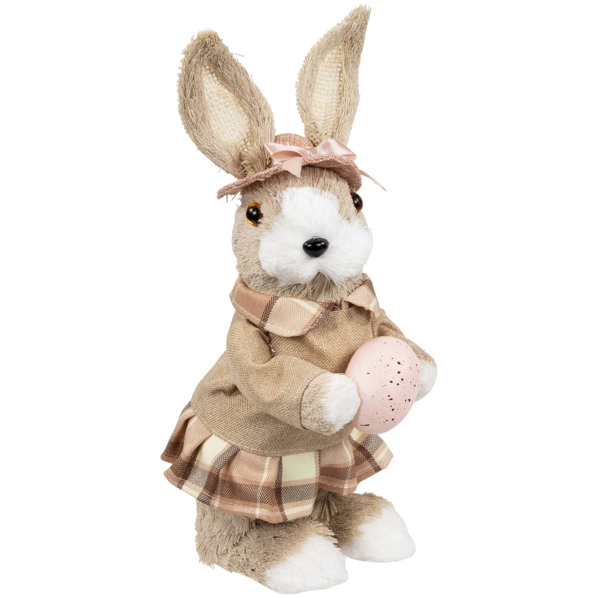 Picture of Northlight 35737334 12 x 4.5 x 5 in. Girl Easter Rabbit Figurine with Plaid Dress&#44; Beige