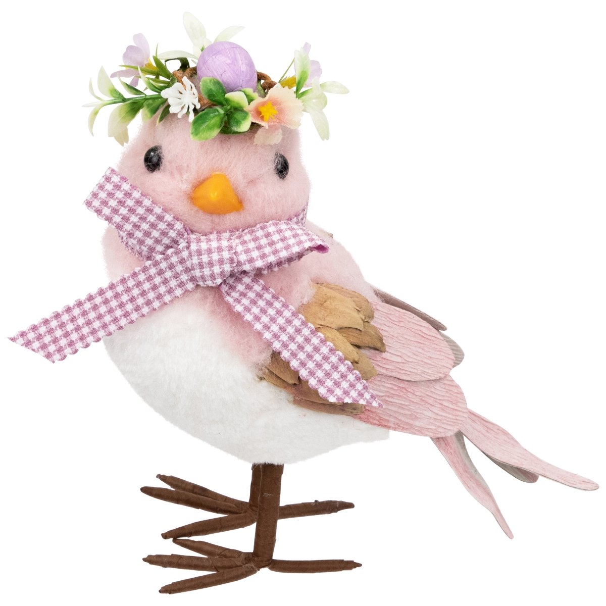 Picture of Northlight 35737370 7.75 x 7.25 x 4 in. Plush Bird with Gingham Bow Easter Figurine&#44; Pink