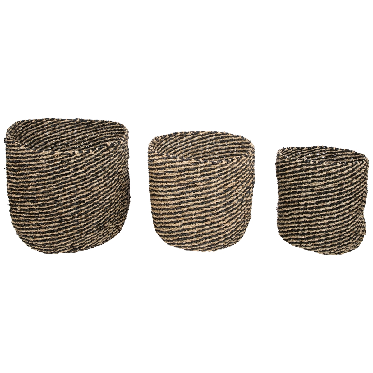 35737390 10.25 x 10 in. Dia. Striped Beige & Black Woven Seagrass Storage Basket - Set of 3