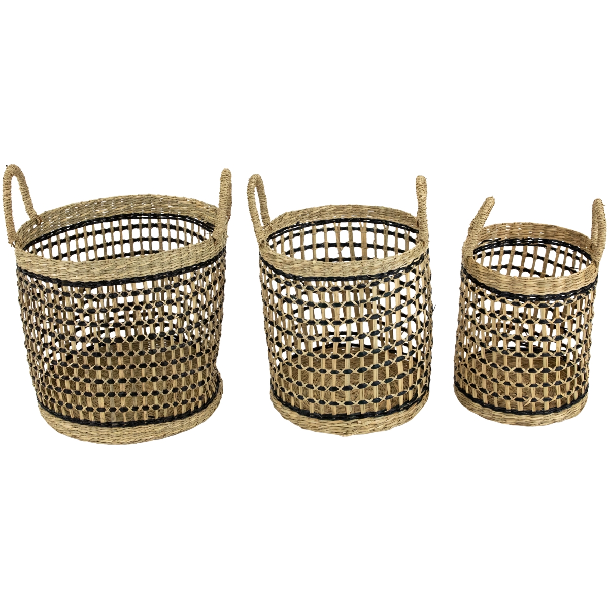 35737391 11.75 in. Open Honeycomb Weave Seagrass Storage Basket with Handle - Set of 3