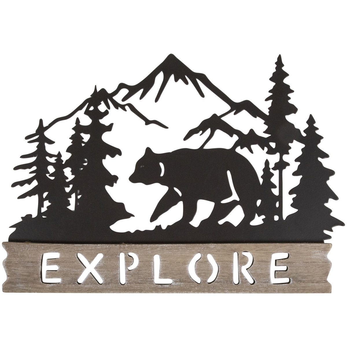 35737579 8.5 x 12 x 0.25 in. Explore Bear Metal Wall Sign, Brown
