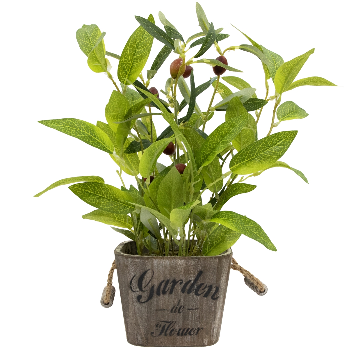 35745087 14 in. Artificial Olive Plant in Rustic Pot with Handles