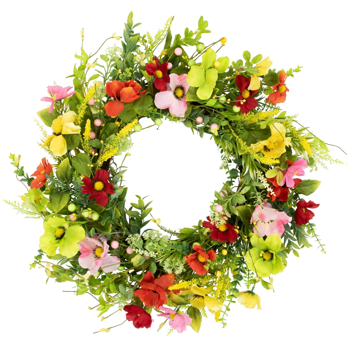Picture of Northlight 35745092 26 in. Dia. Poppy & Eucalyptus Spring Wreath&#44; Red & Yellow