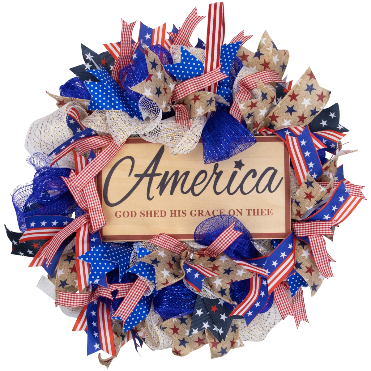 Picture of Northlight 35745098 18 in. Dia. Stars & Stripes America God Shed His Grace on Thee Patriotic Bow Wreath