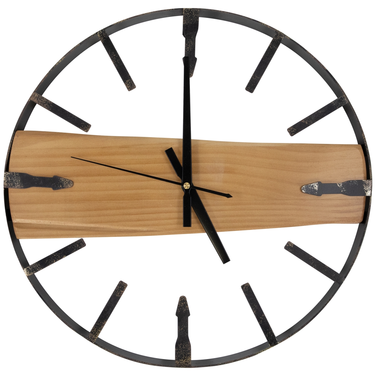 35747106 15.5 in. Dia. Rustic Metal Frame Wall Clock, Black